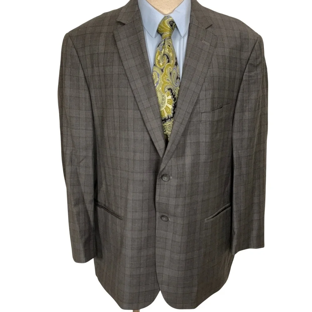 Pronto Uomo Platinum Suit Men 50R Gray Plaid 2 Button Wool Sport‎ Jacket